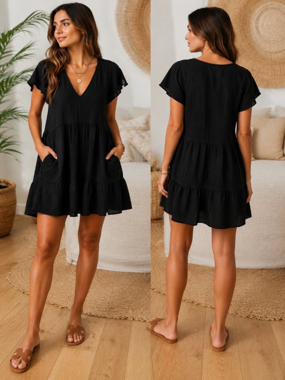 Universal Thread (Target) Black Boho Cover-Up Dress | Flutter Sleeve Mini